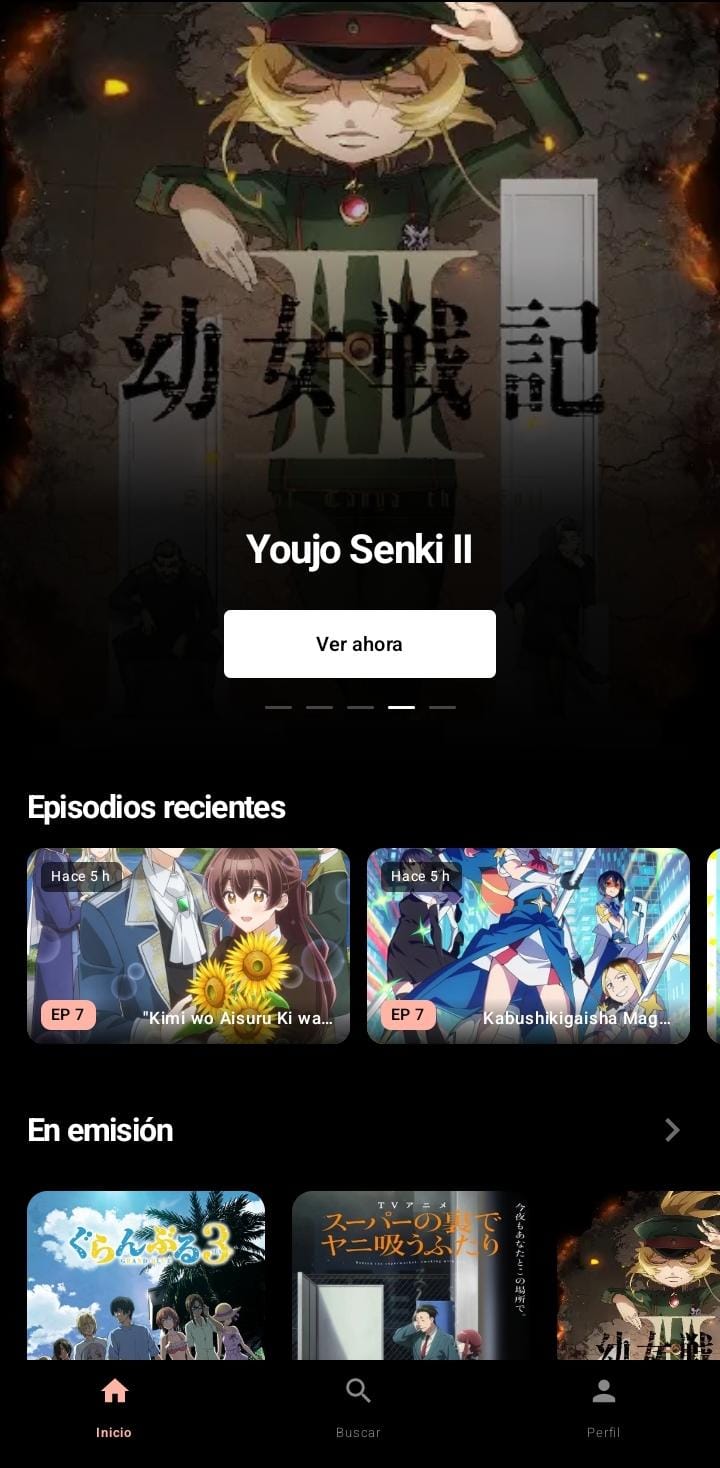 Captura de la pantalla de inicio de Kuro Stream